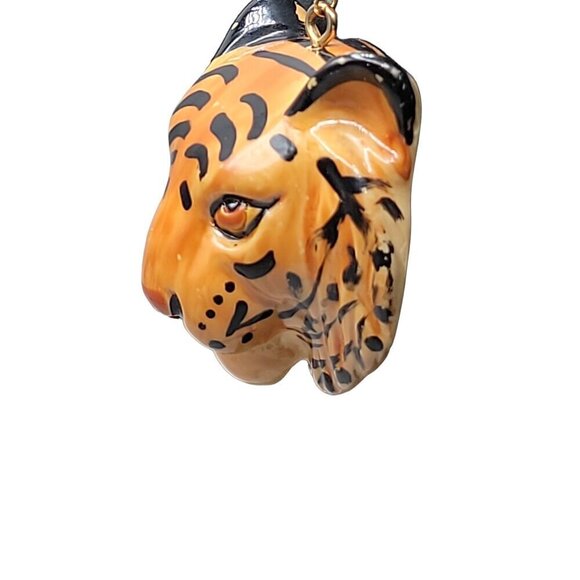 Tiger Head Pendant Necklace 22" Gold Plated Box Chain Handmade Large Statement - Picture 11 of 16